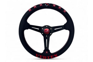 VERTEX 6 STAR STEERING WHEEL-RED LEATHER 340MM x 70MM DEEP