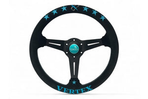 VERTEX 6 STAR STEERING WHEEL-VERTEA BLUE LEATHER 340MM x 70MM DEEP