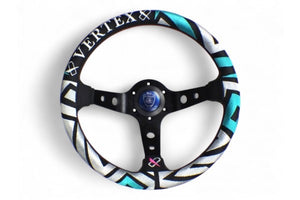 VERTEX LABYRINTH STEERING WHEEL-PERFORATED LEATHER 330MM x 90MM DEEP