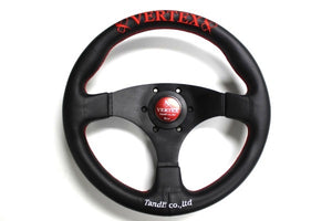 VERTEX FLAT STEERING WHEEL-RED LEATHER 325MM