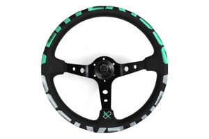 VERTEX 1996 STEERING WHEEL-GREEN PERFORATED LEATHER 350MM x 90MM DEEP