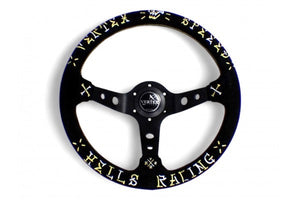 VERTEX SPEED STEERING WHEEL-GOLD/SILVER SUEDE 330MM x 90MM DEEP